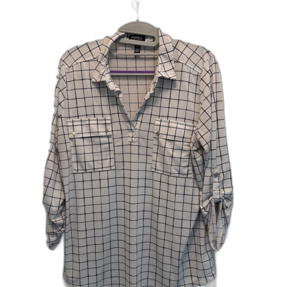 Jones New York Blouse Long Sleeve w/Button Up Strap Size Large Black/Whi… - Picture 2 of 11